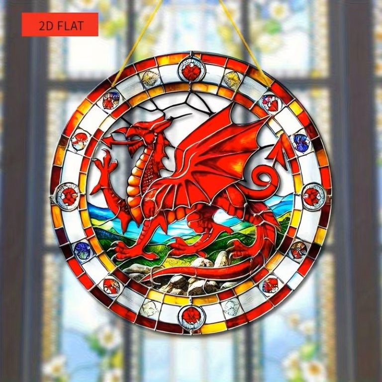 2D Flat Round Acrylic Welsh Dragon Wall Art & Window Hanging

20Cm Diameter