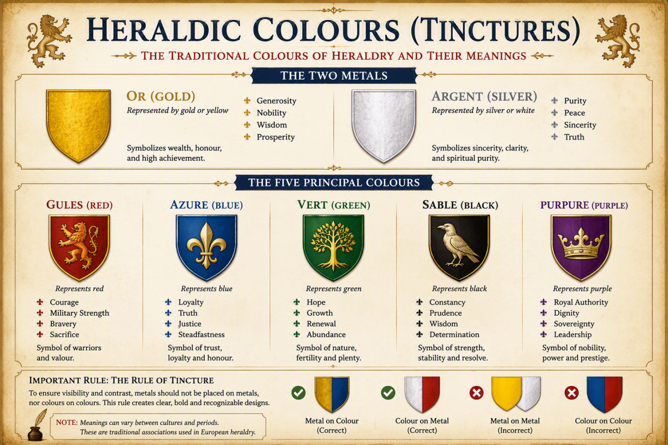 Heraldic colours Tinctures chart